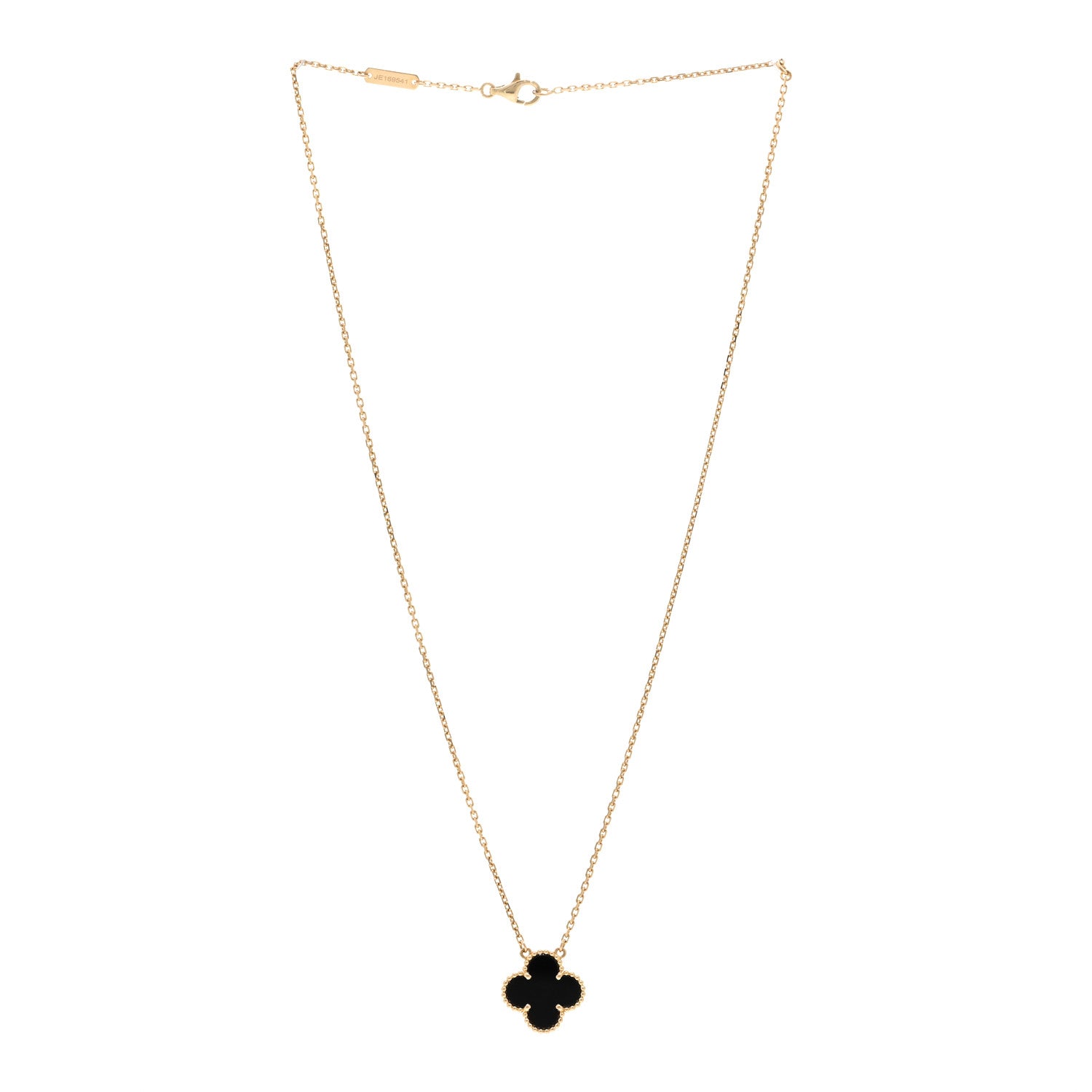 Van Cleef & Arpels 18K Yellow Gold Black Onyx Vintage Alhambra Pendant Necklace 3 of 5