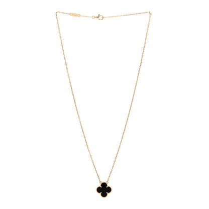 Van Cleef & Arpels 18K Yellow Gold Black Onyx Vintage Alhambra Pendant Necklace 3 of 5