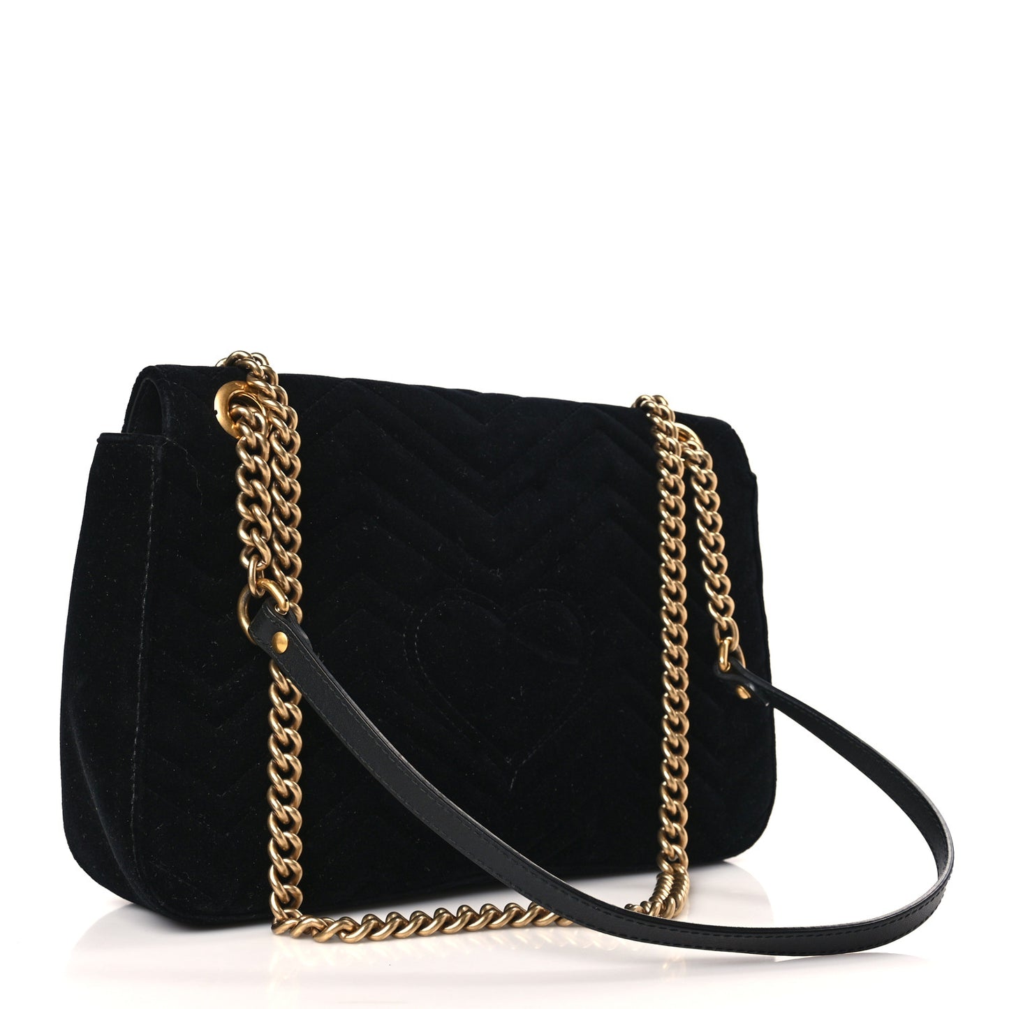 Velvet Matelasse Medium GG Marmont Shoulder Bag Black