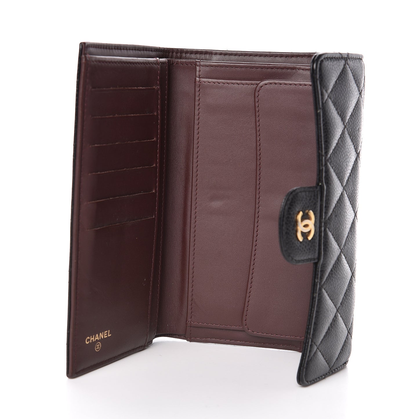 Caviar Quilted Long Flap Wallet Black