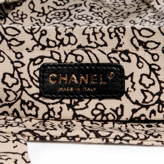 Chanel Canvas Printed Tote Bag Beige Black 7 of 8