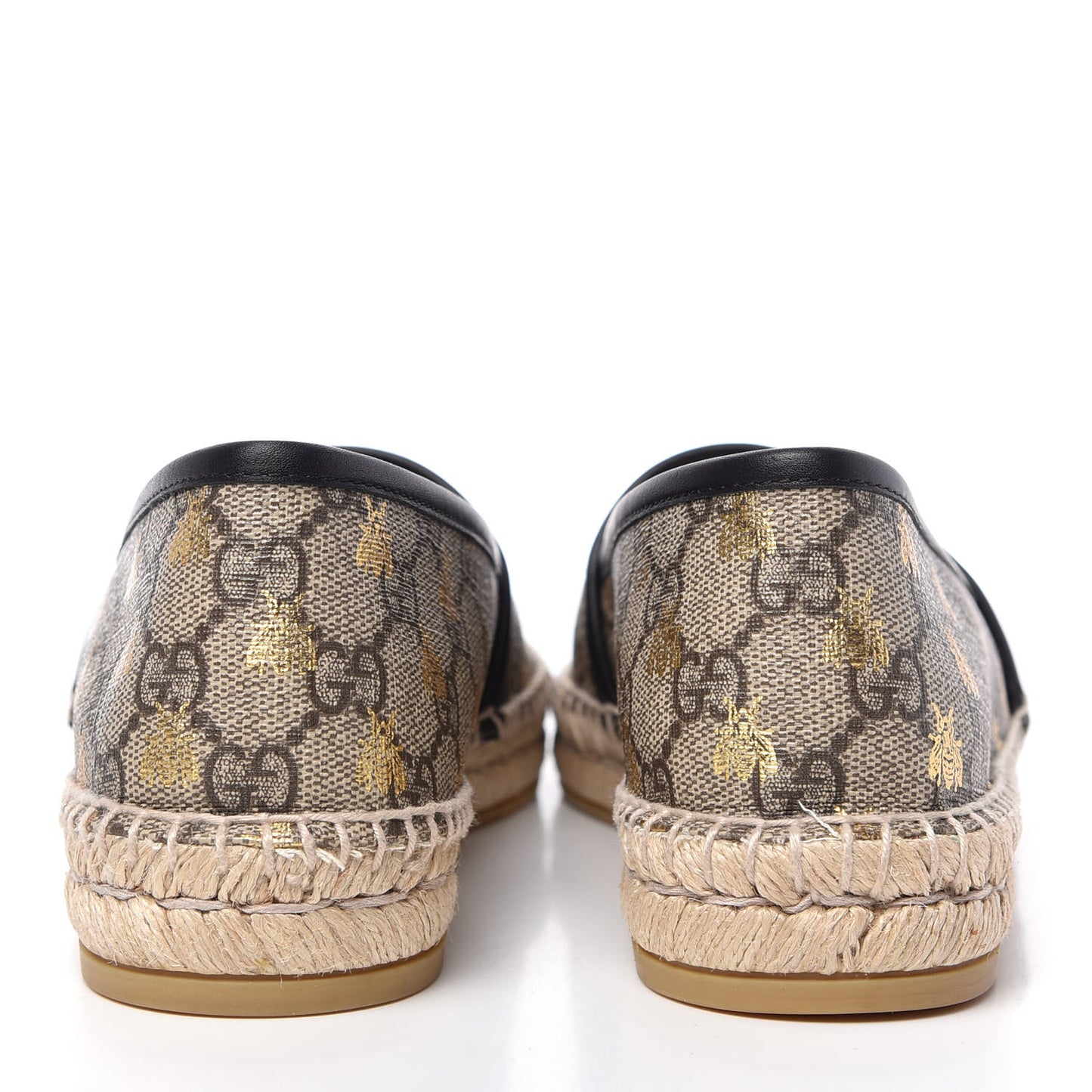 GG Supreme Monogram Bees Espadrille Flats 38 Beige Ebony Oro Black