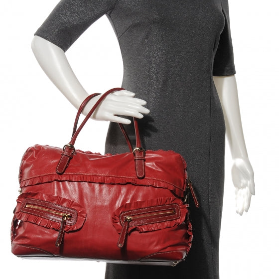 Leather Ruffle Sabrina Boston Tote Rouge