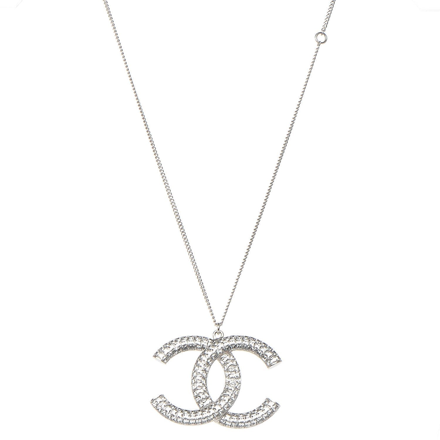 Chanel Baguette Crystal Large CC Necklace Silver 1 of 5
