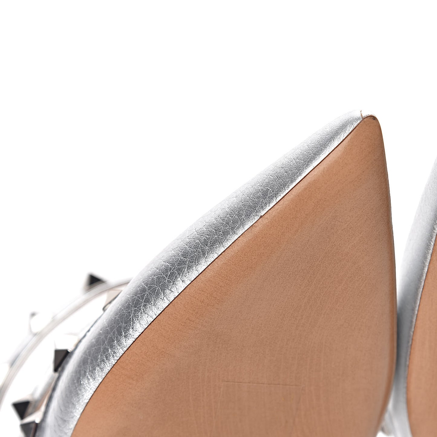 Metallic Pebbled Calfskin Rockstud 90mm Cage Mules 36.5 Silver