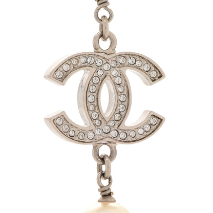 Chanel Graduated Pearl Crystal CC Long Necklace Silver 4 of 6