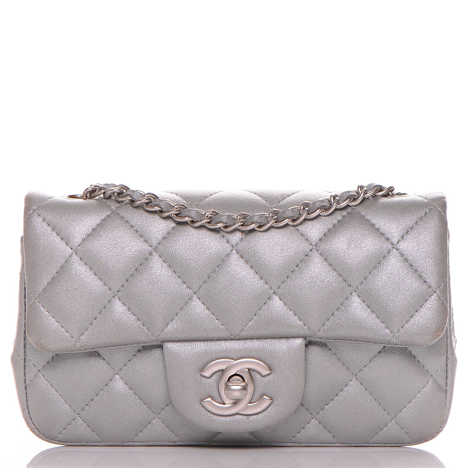 Chanel Metallic Lambskin Quilted Extra Mini Rectangular Flap Silver 1 of 8