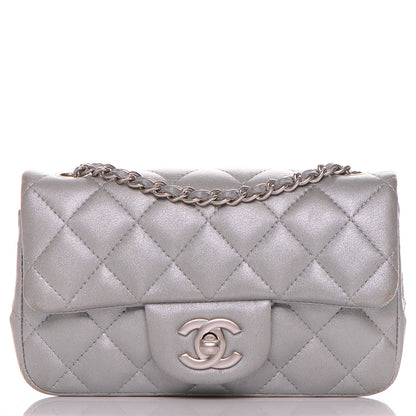 Chanel Metallic Lambskin Quilted Extra Mini Rectangular Flap Silver 1 of 8