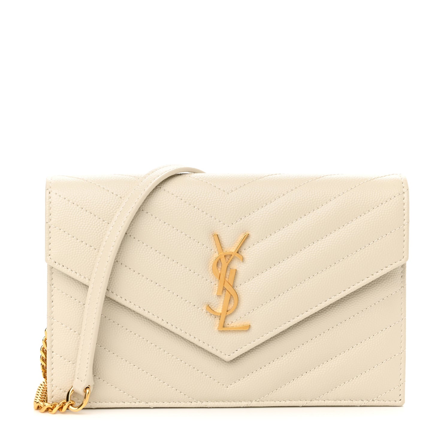 Grain De Poudre Matelasse Chevron Monogram Envelope Chain Crema Soft