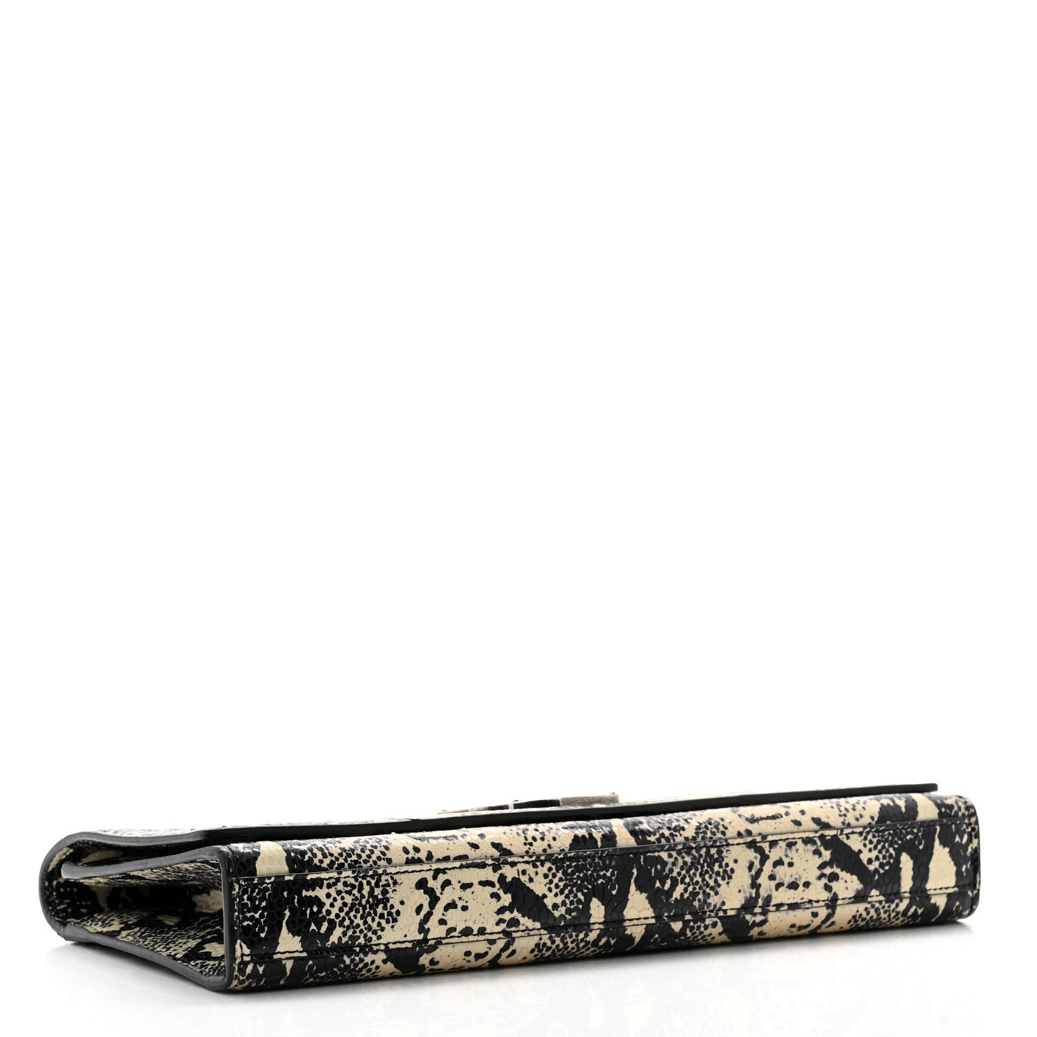 Saint Laurent Calfskin Snakeskin Embossed Classic Monogram Cassandre Clutch Beige Black 4 of 11