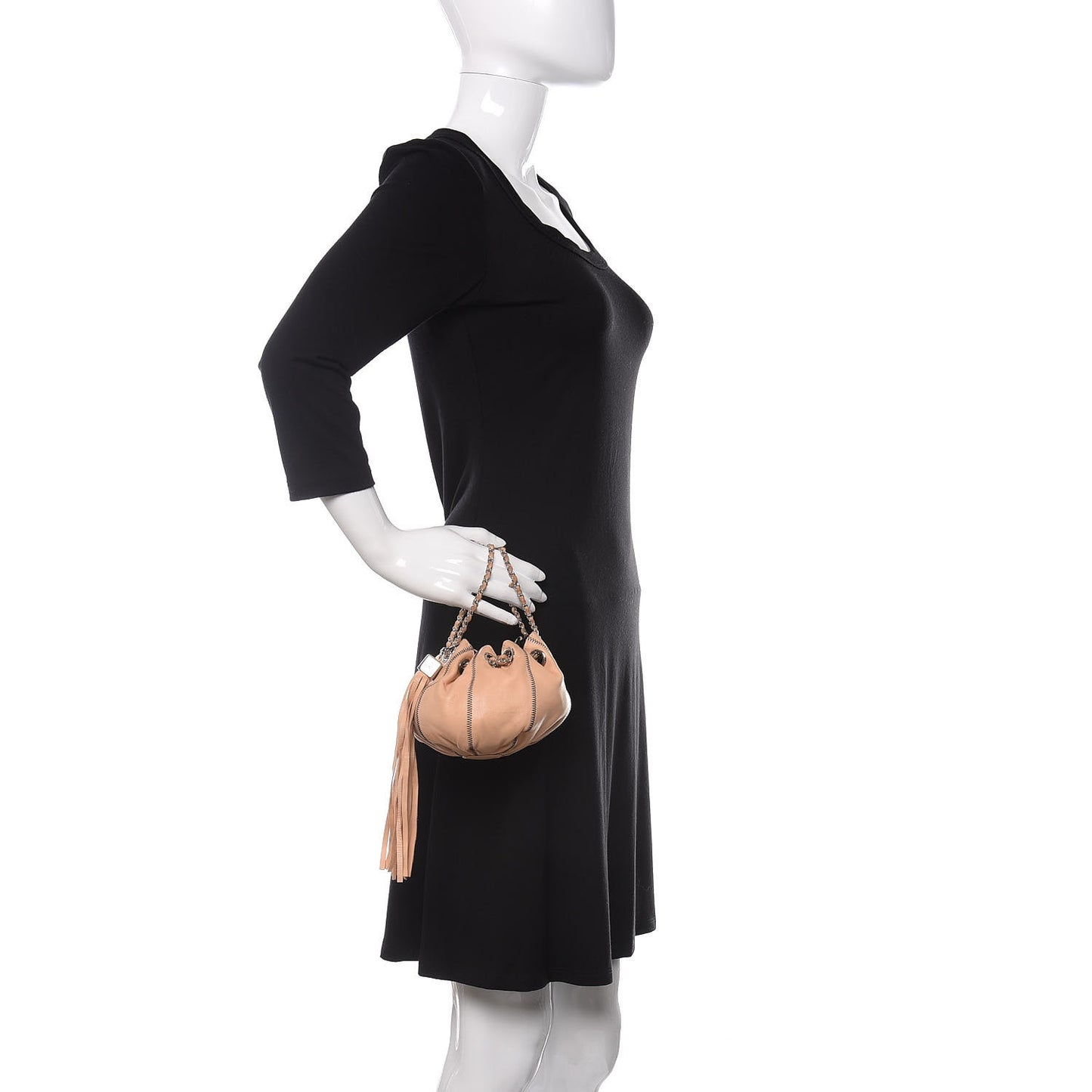 Lambskin Satin Mini Drawstring Tassel Shoulder Bag Rose Clair