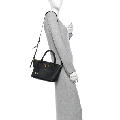 Prada Vitello Daino Small Tote Black 2 of 12
