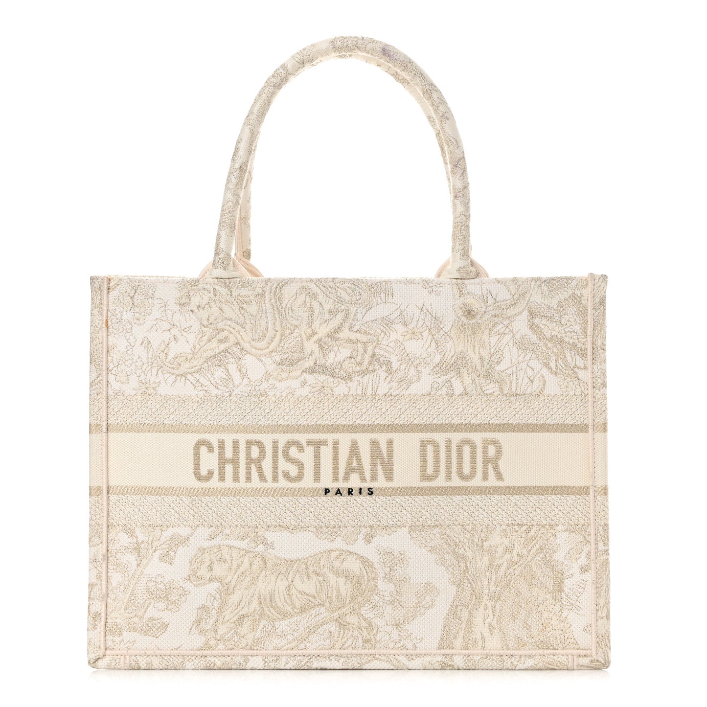 Canvas Embroidered Medium Dioriviera Toile De Jouy Book Tote Gold