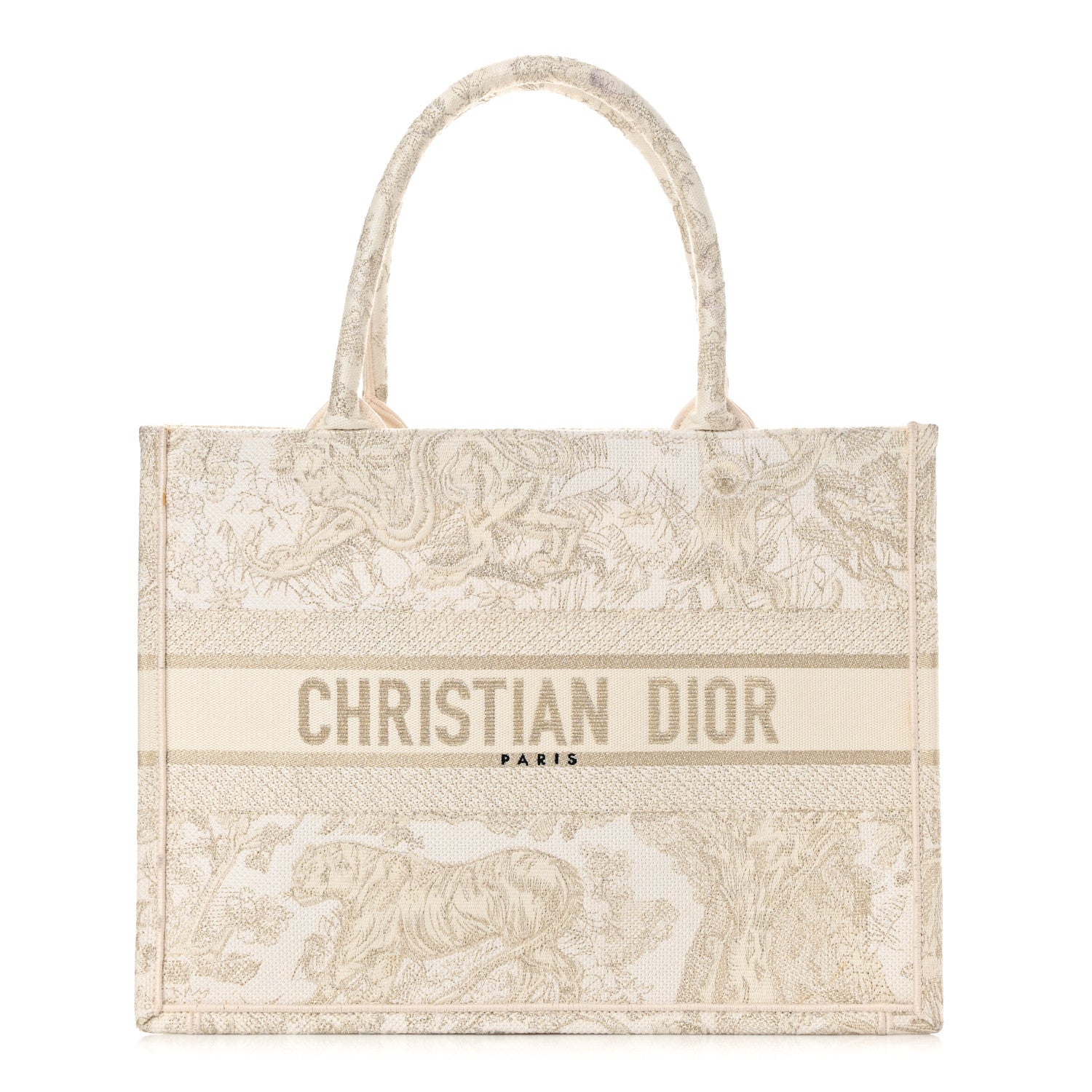 Christian Dior Canvas Embroidered Medium Dioriviera Toile De Jouy Book Tote Gold 1 of 15