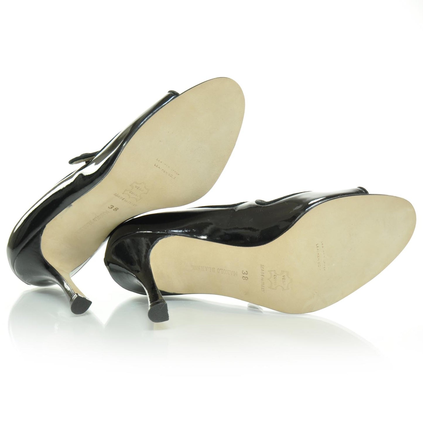 MANOLOBLAHNIKPatentOpenToeMaryJaneHeels38Black