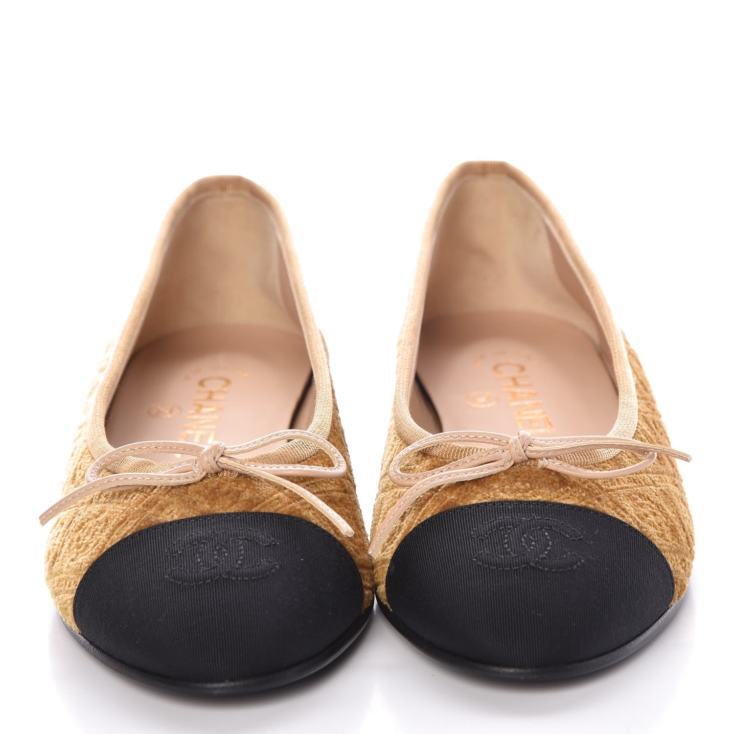 Chanel Silk Velvet Bow CC Ballet Flats 36.5 Gold Black 2 of 9