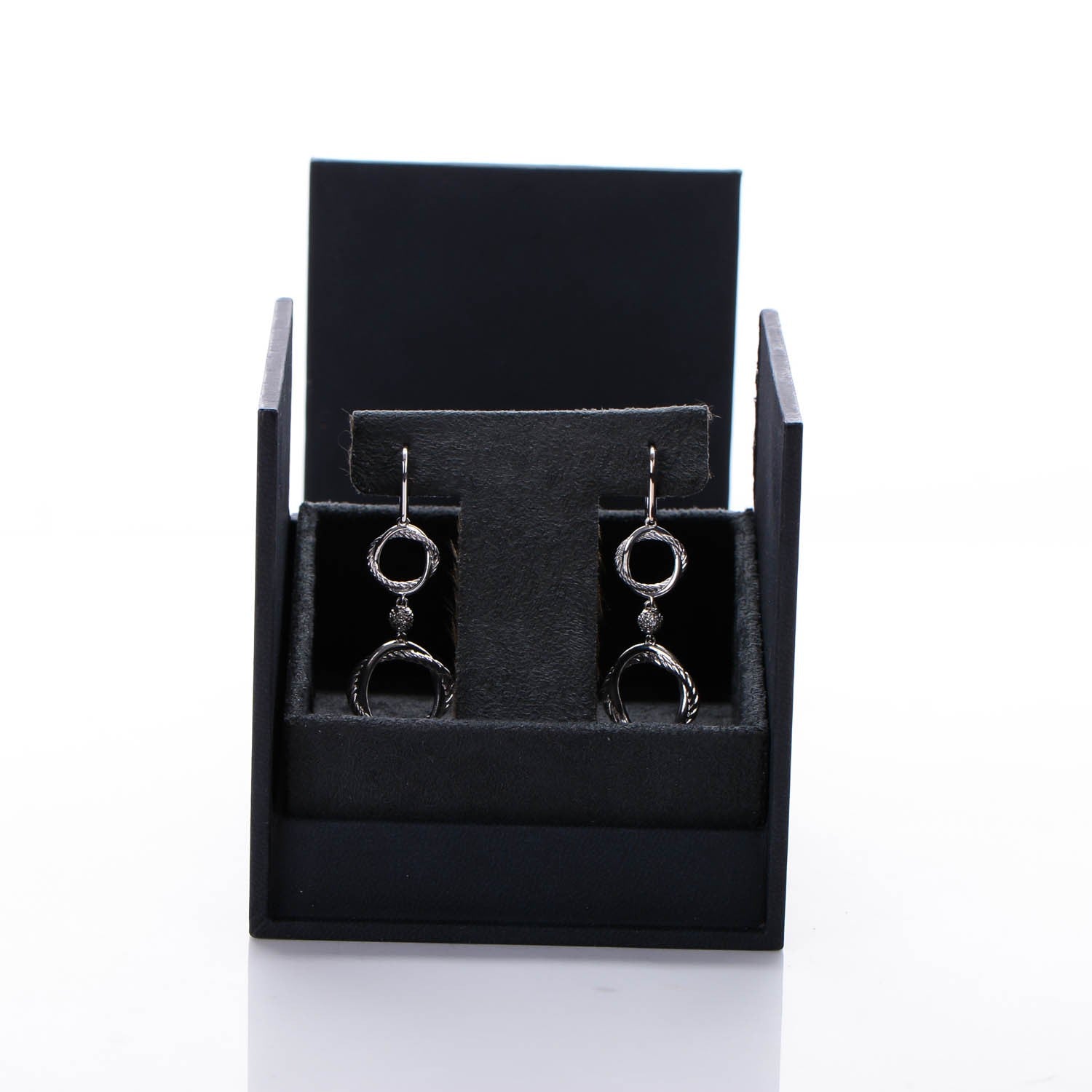 David Yurman Sterling Silver Pave Diamond 40mm Double Drop Infinity Earrings 5 of 5