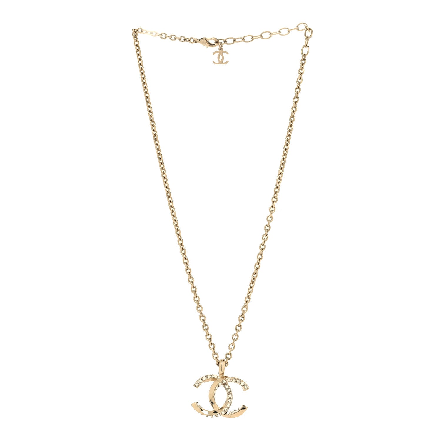 Chanel Metal Crystal CC Necklace Gold 3 of 6