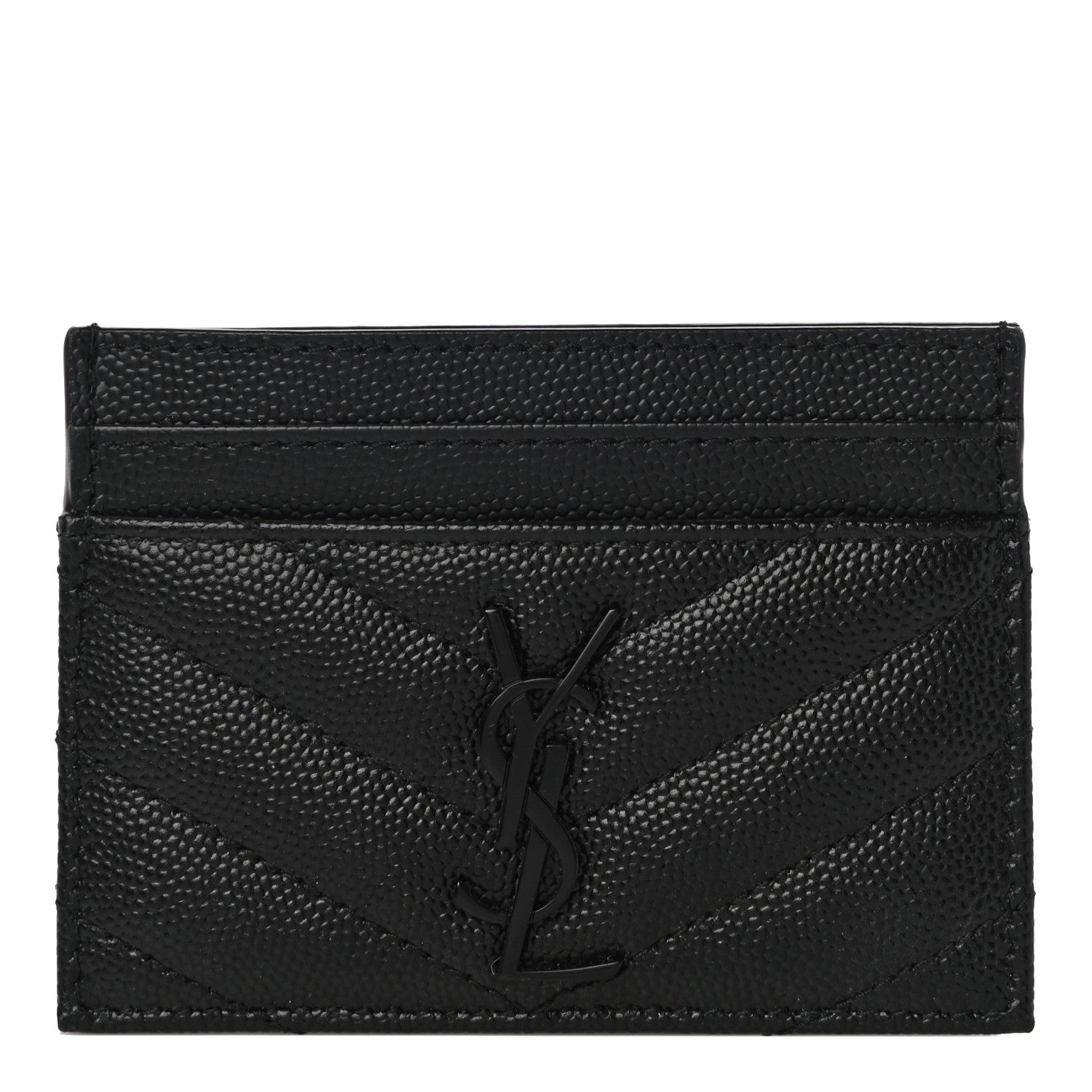 Saint Laurent Grain De Poudre Matelasse Chevron Monogram Credit Card Case Black 1 of 9