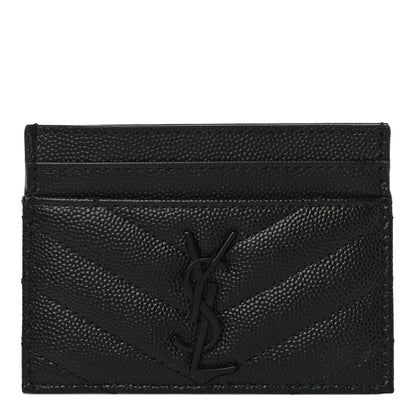 Saint Laurent Grain De Poudre Matelasse Chevron Monogram Credit Card Case Black 1 of 9