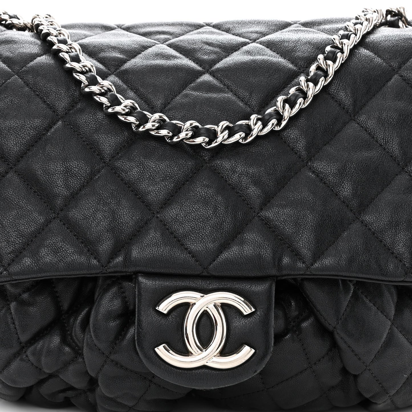 Washed Lambskin Quilted Large Chain Around Messenger Black