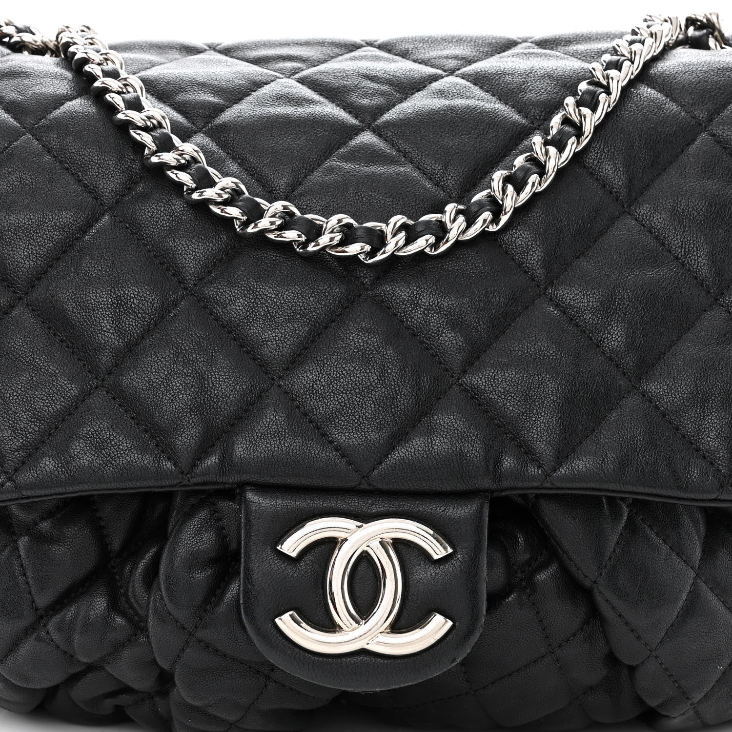 Chanel Washed Lambskin Quilted Large Chain Around Messenger Black 8 of 11