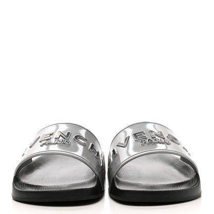 Givenchy Metallic Rubber Logo Womens Pool Slide Sandals 35 Silver 2 of 8