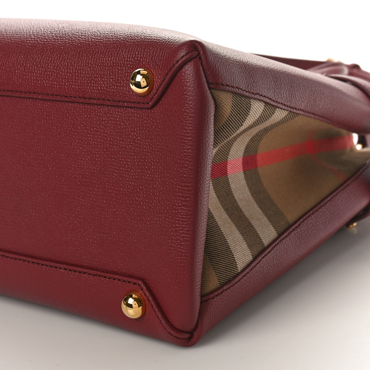 Burberry Derby Calfskin House Check Medium Banner Tote Crimson 8 of 8