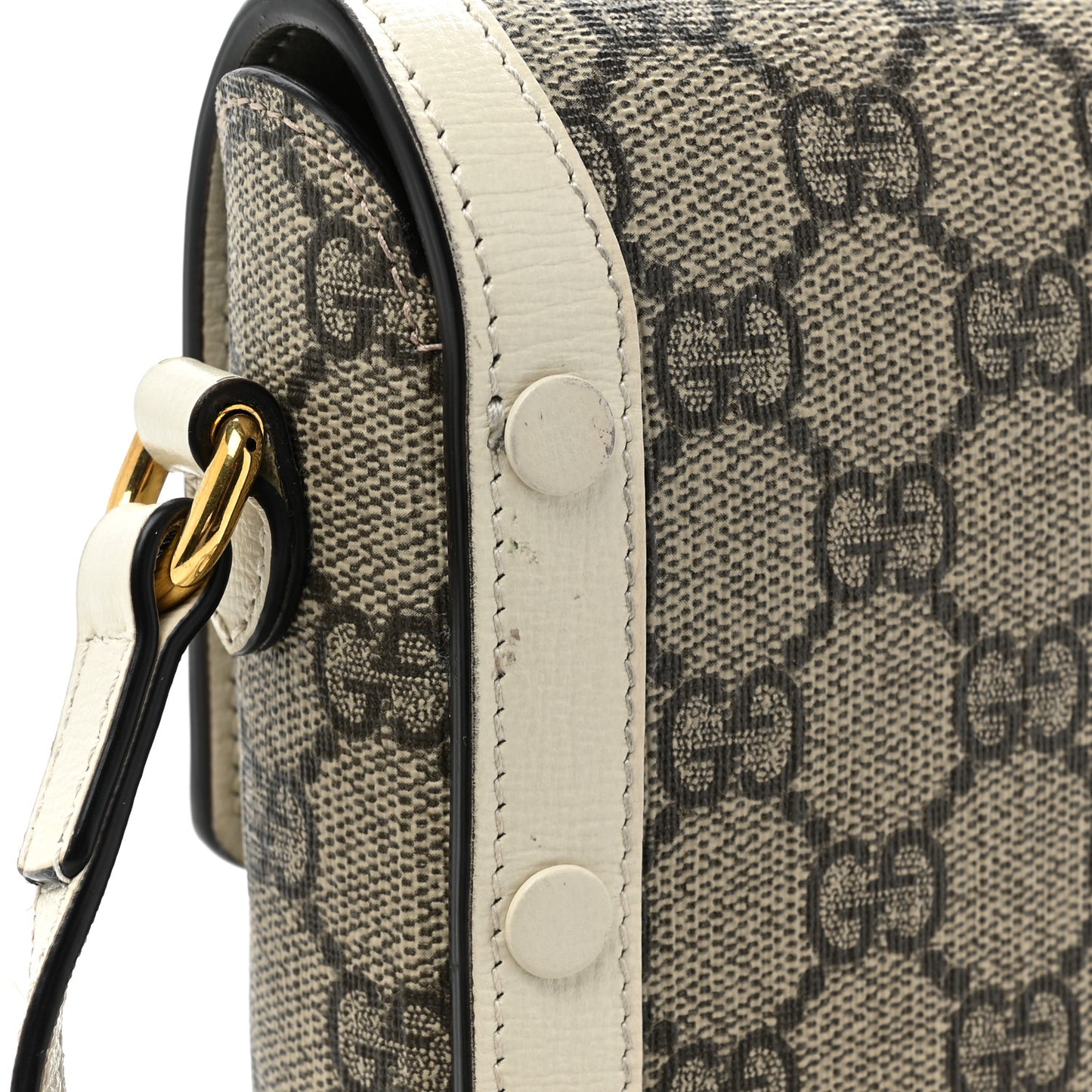 GG Supreme Monogram Azalea Calfskin Mini Horsebit 1955 Crossbody Bag Beige Ebony Mystic White