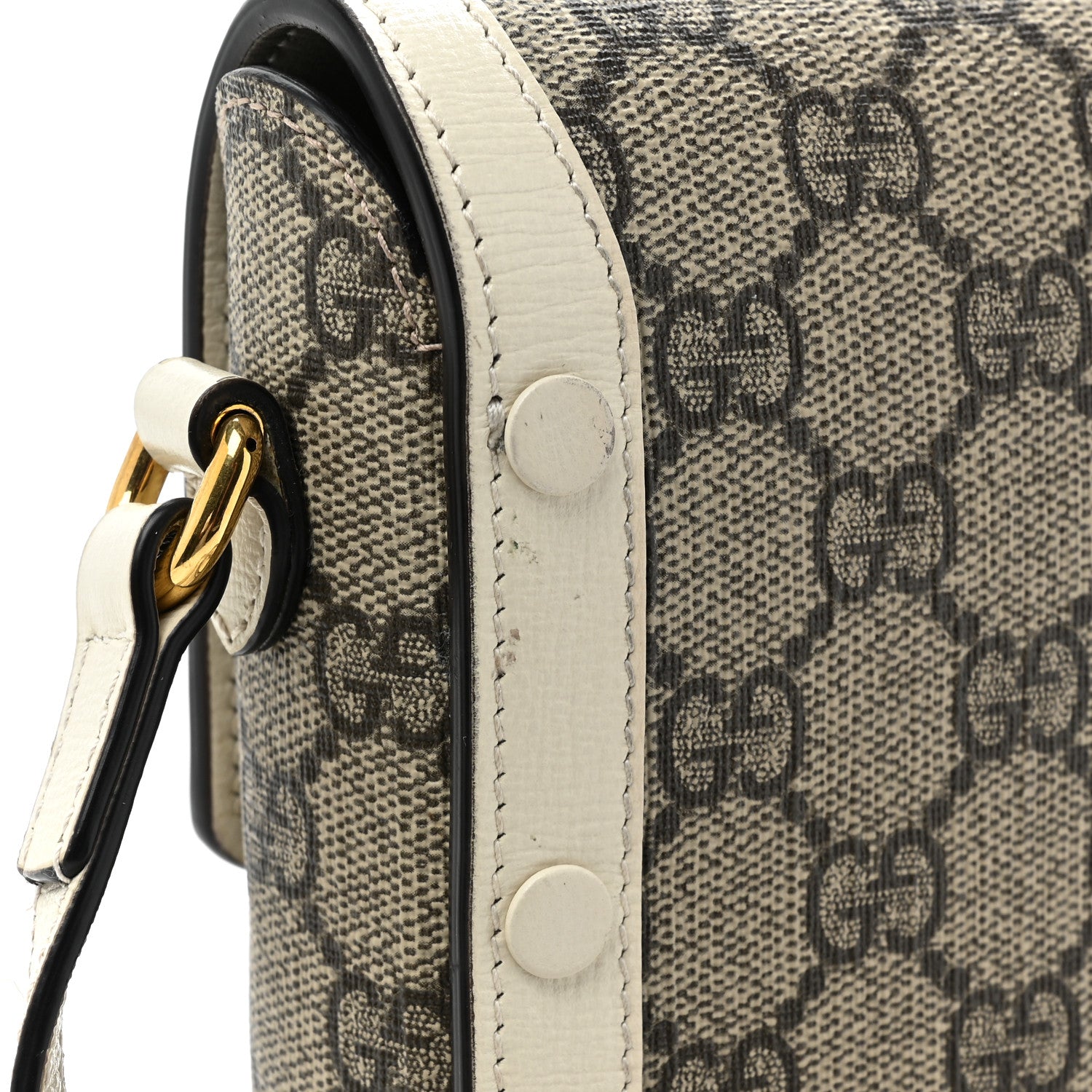 Gucci GG Supreme Monogram Azalea Calfskin Mini Horsebit 1955 Crossbody Bag Beige Ebony Mystic White 10 of 15