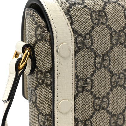 Gucci GG Supreme Monogram Azalea Calfskin Mini Horsebit 1955 Crossbody Bag Beige Ebony Mystic White 10 of 15