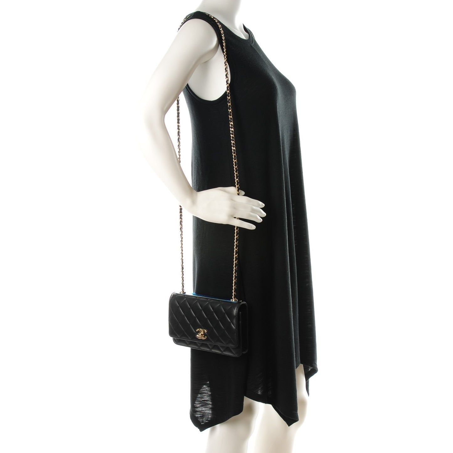 Lambskin Quilted Trendy CC Wallet On Chain WOC Black