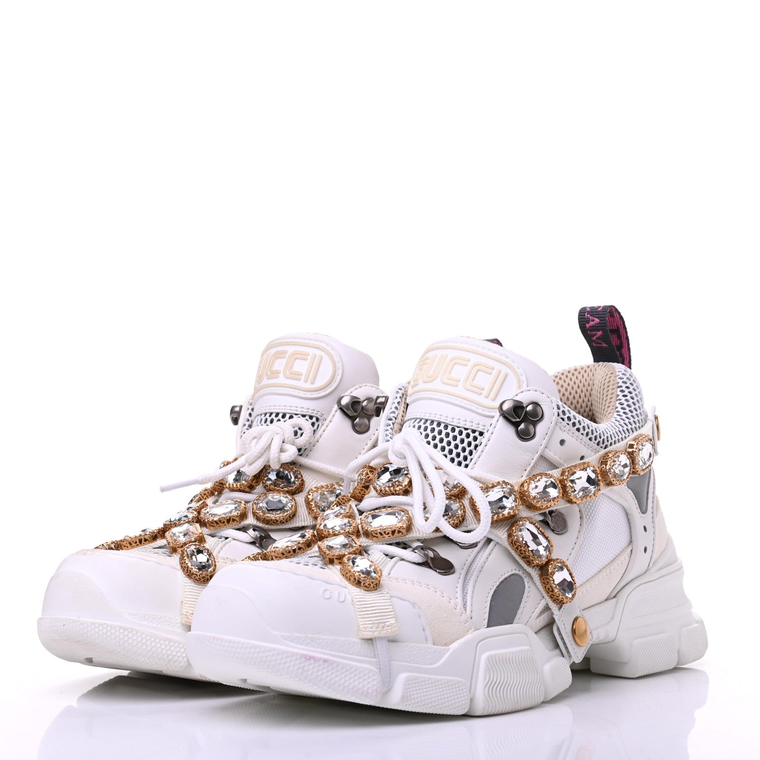 Gucci X SEGA Mesh Calfskin Suede Removable Crystals Womens Flashtrek Sneakers 38 Great White 3 of 11