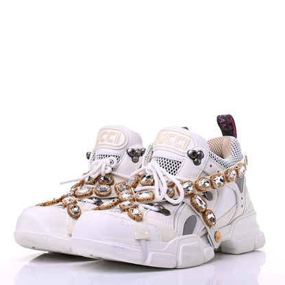 Gucci X SEGA Mesh Calfskin Suede Removable Crystals Womens Flashtrek Sneakers 38 Great White 3 of 11