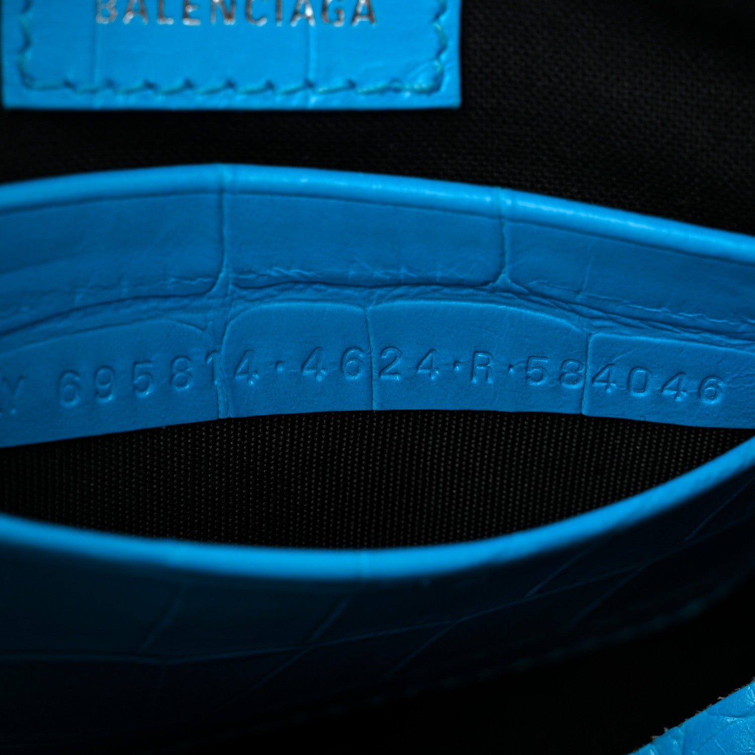 Balenciaga Extra Supple Calfskin Crocodile Embossed Crystal Mini Le Cagole Purse With Chain Cyan 8 of 11