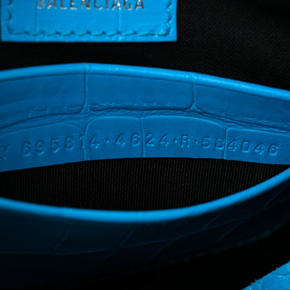 Balenciaga Extra Supple Calfskin Crocodile Embossed Crystal Mini Le Cagole Purse With Chain Cyan 8 of 11