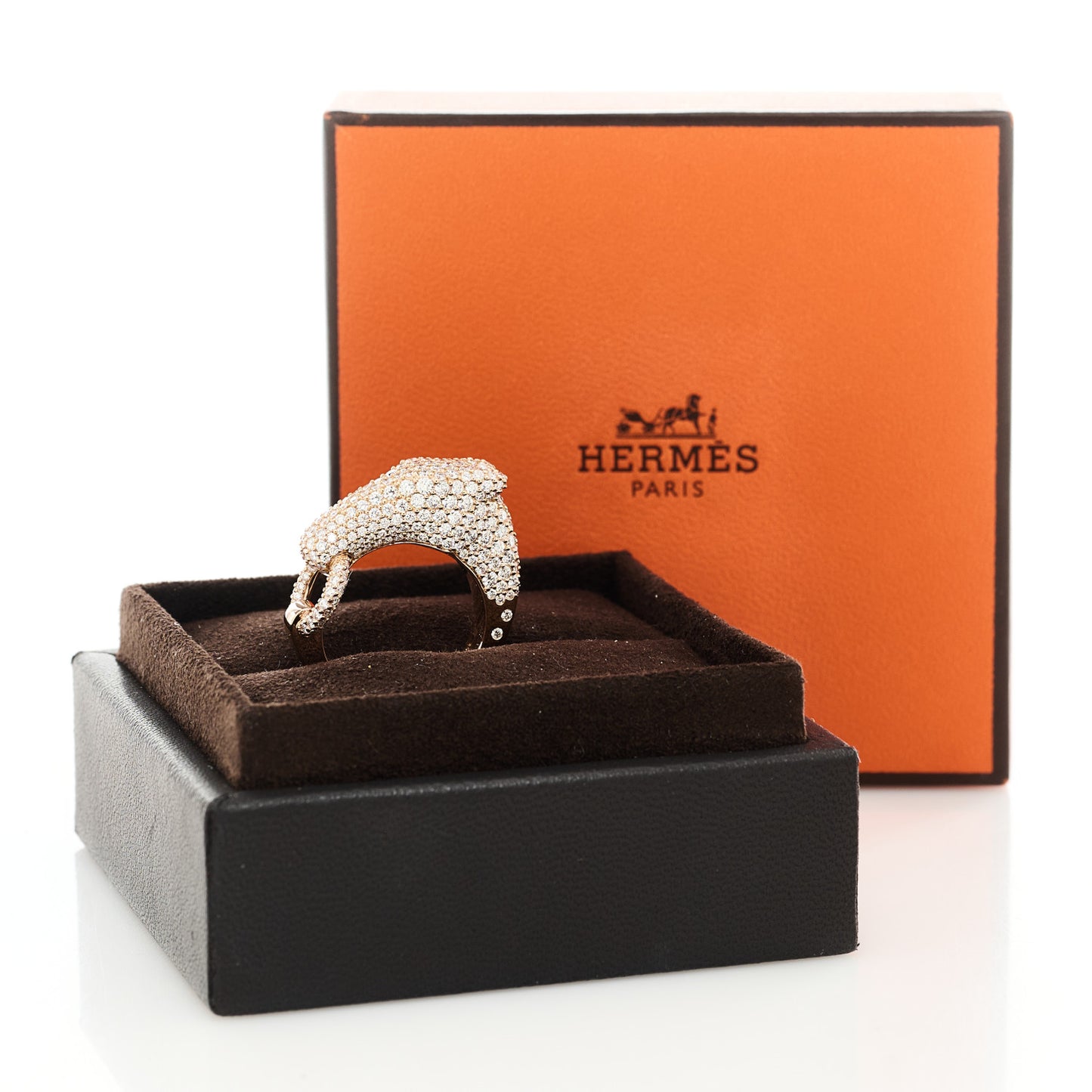 18K Rose Gold Diamond Galop Pave Ring 53 6.5