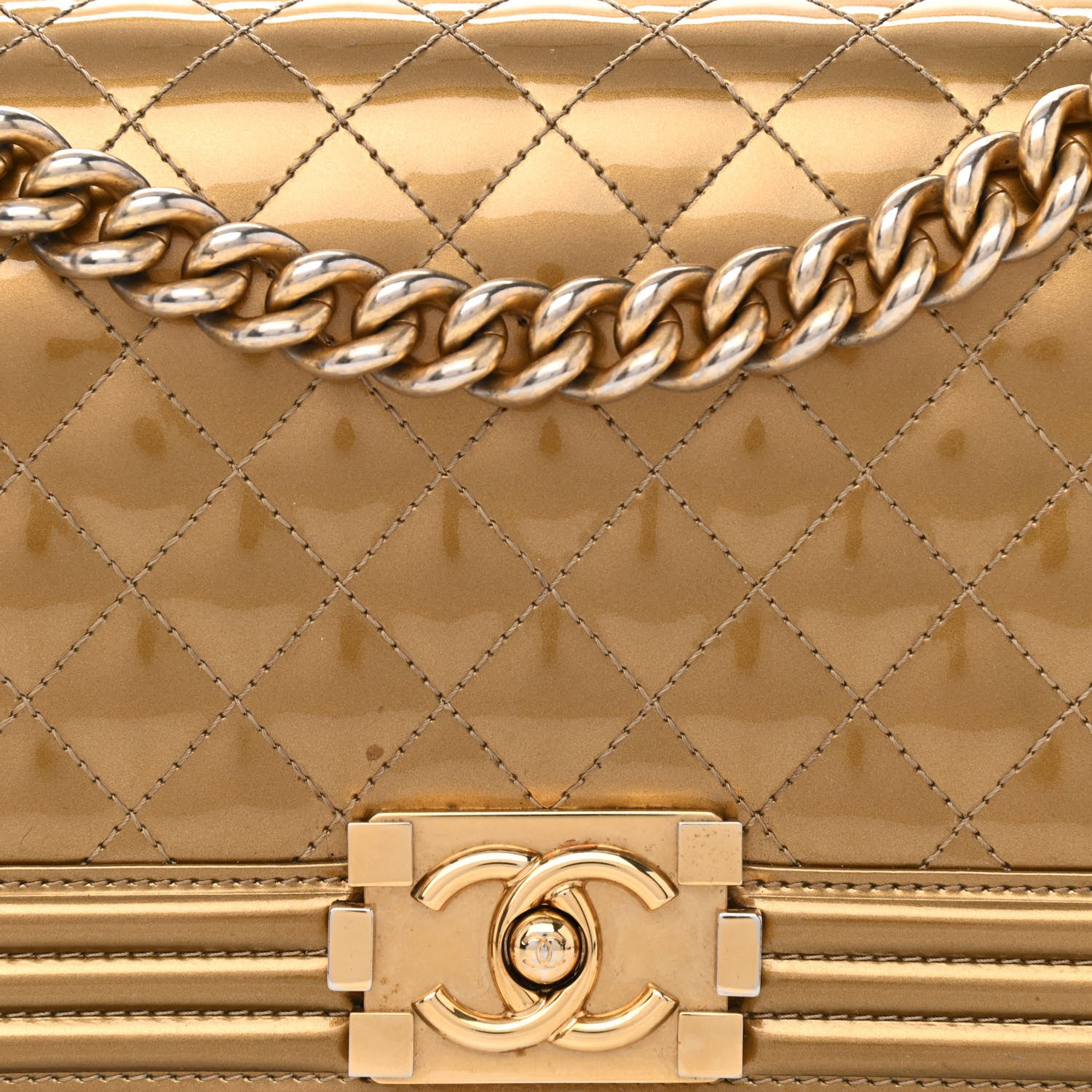 Chanel Metallic Patent Calfskin Quilted Medium Boy Flap Gold 10 of 13