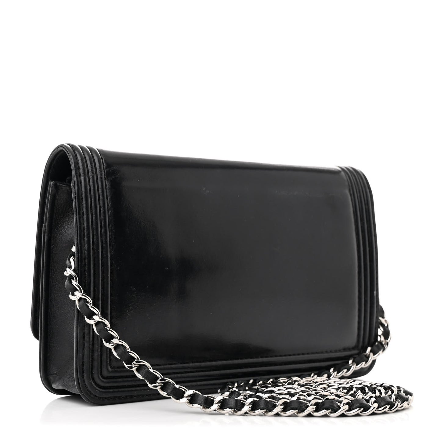 Glazed Calfskin Boy Wallet On Chain WOC Black