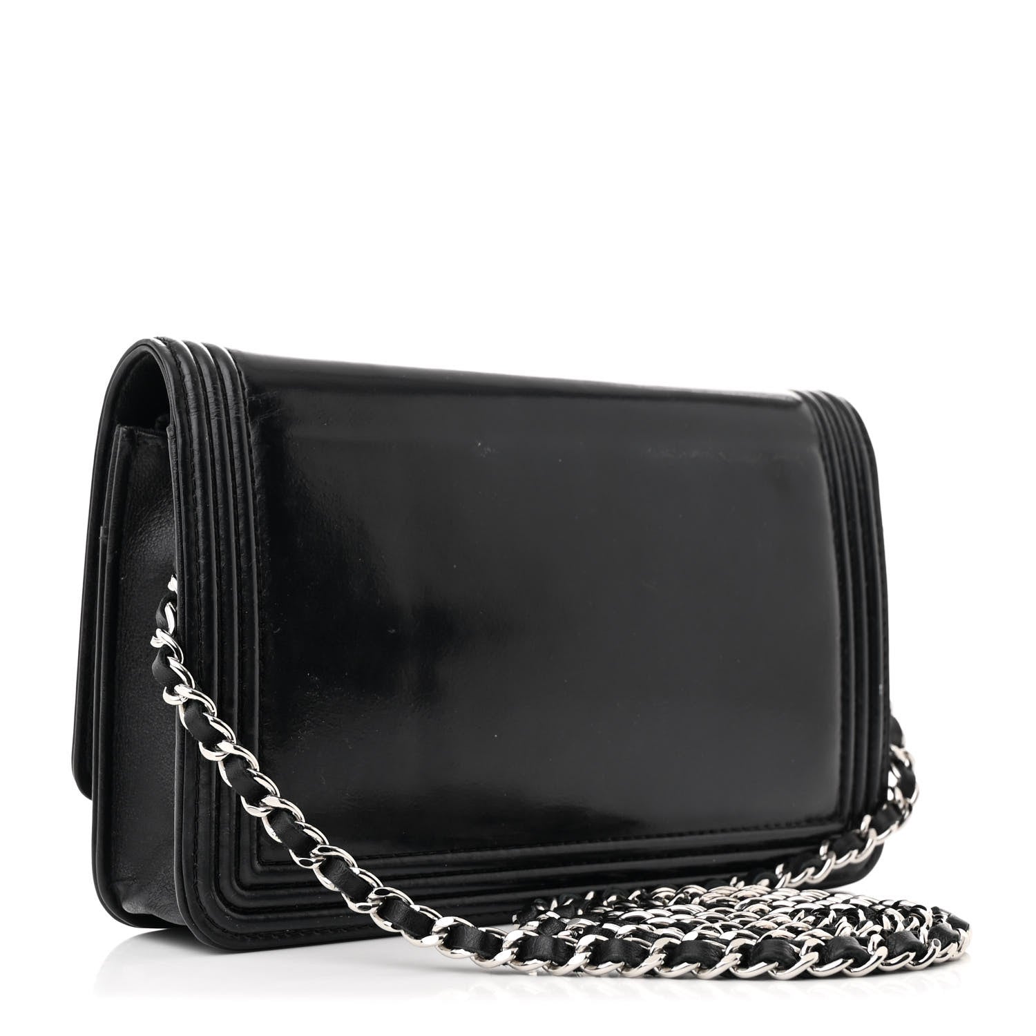 Chanel Glazed Calfskin Boy Wallet On Chain WOC Black 3 of 14