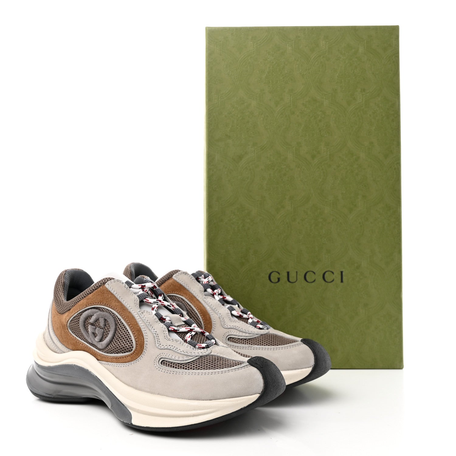 Gucci Technical Knit Fabric Suede Calfskin Mens Gucci Run Sneakers 35.5 Light Grey Brown 19 of 19