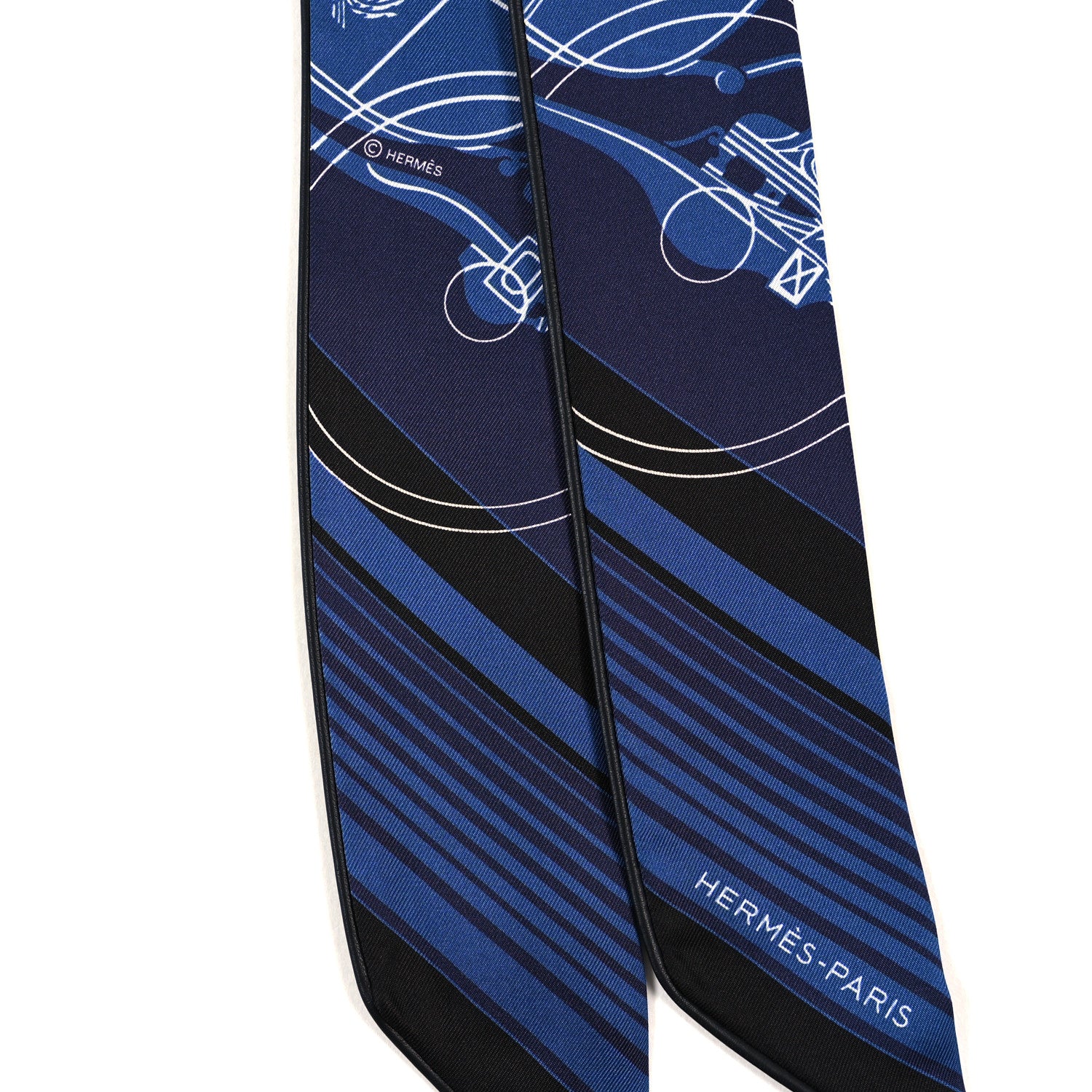 Hermes Silk Calfskin Piping Ex-Libris Twilly Black Marine White 3 of 4