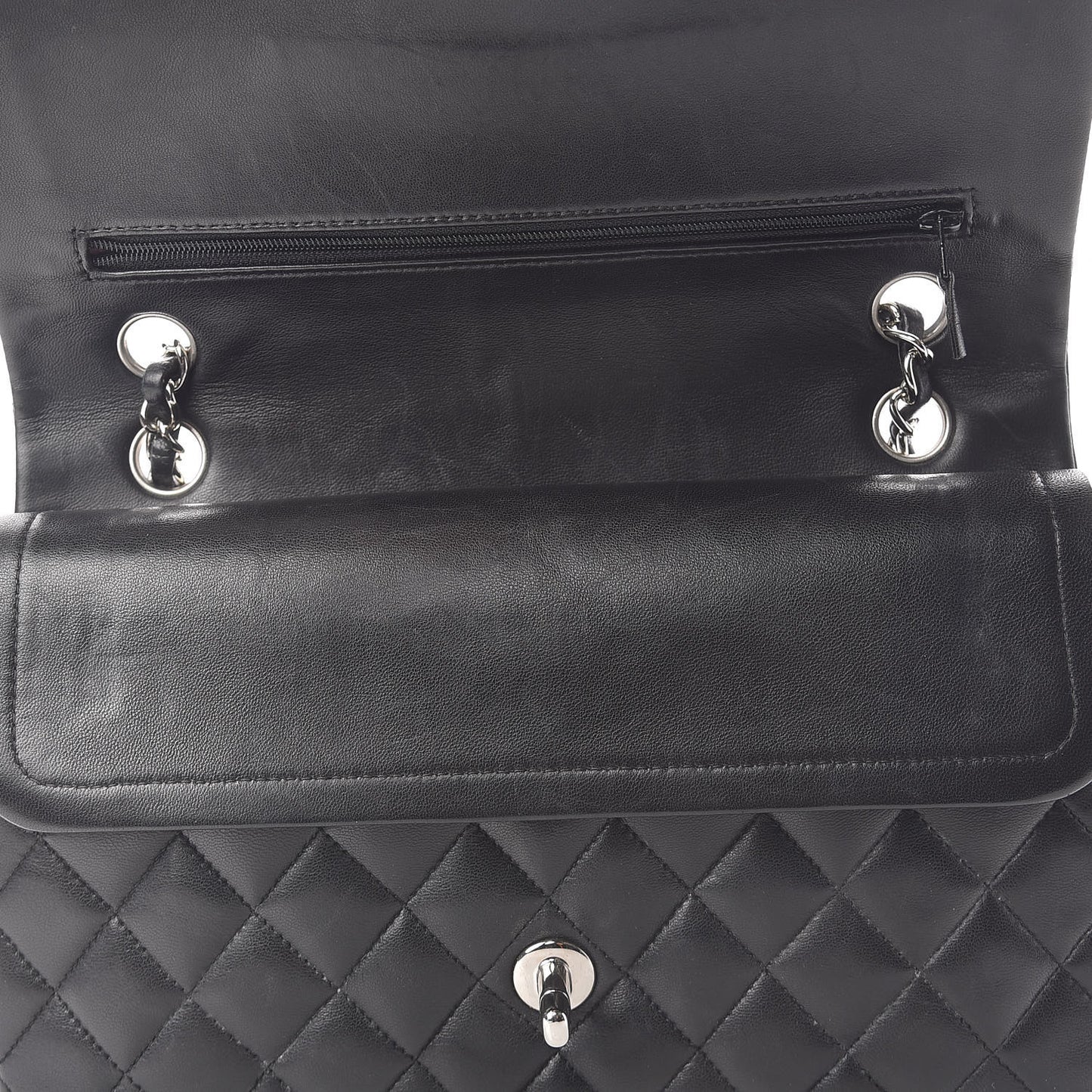Lambskin Quilted Medium Double Flap Black