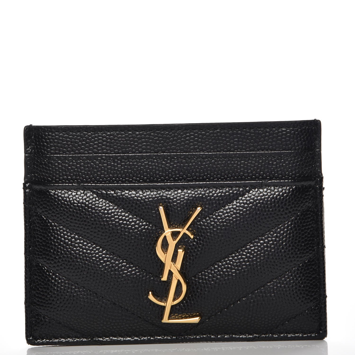 Saint Laurent Grain De Poudre Matelasse Chevron Monogram Credit Card Case Black 2 of 9