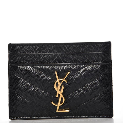 Saint Laurent Grain De Poudre Matelasse Chevron Monogram Credit Card Case Black 2 of 9