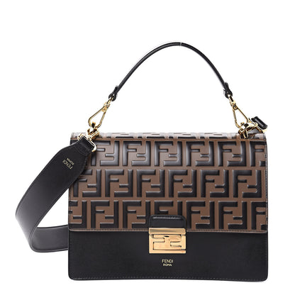 Fendi Vitello Liberty Bi-Color FF 1974 Embossed Kan U Shoulder Bag Black Maya 1 of 10