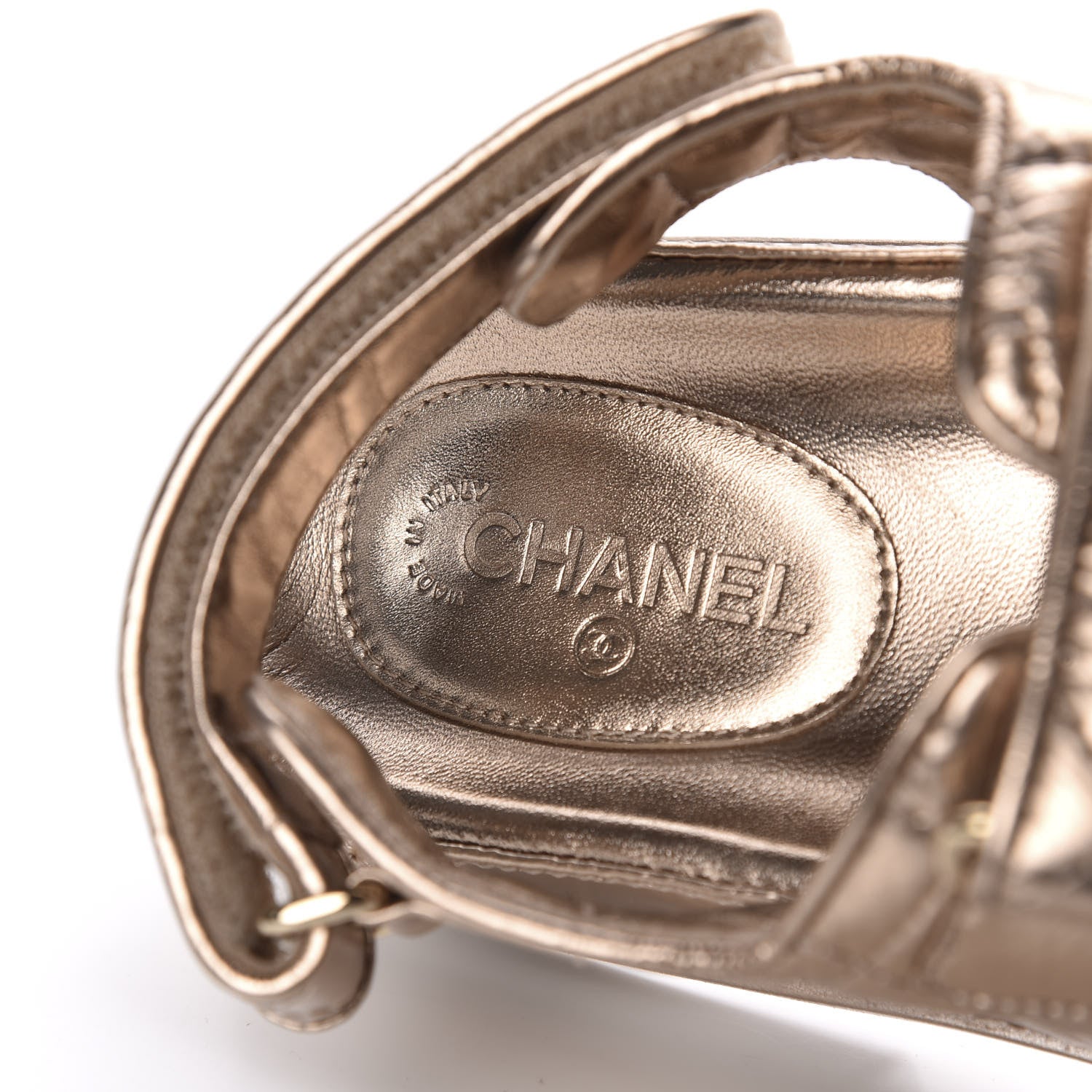Chanel Iridescent Lambskin Quilted CC Dad Sandals 37 Light Bronze 6 of 8