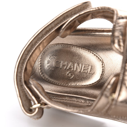 Chanel Iridescent Lambskin Quilted CC Dad Sandals 37 Light Bronze 6 of 8