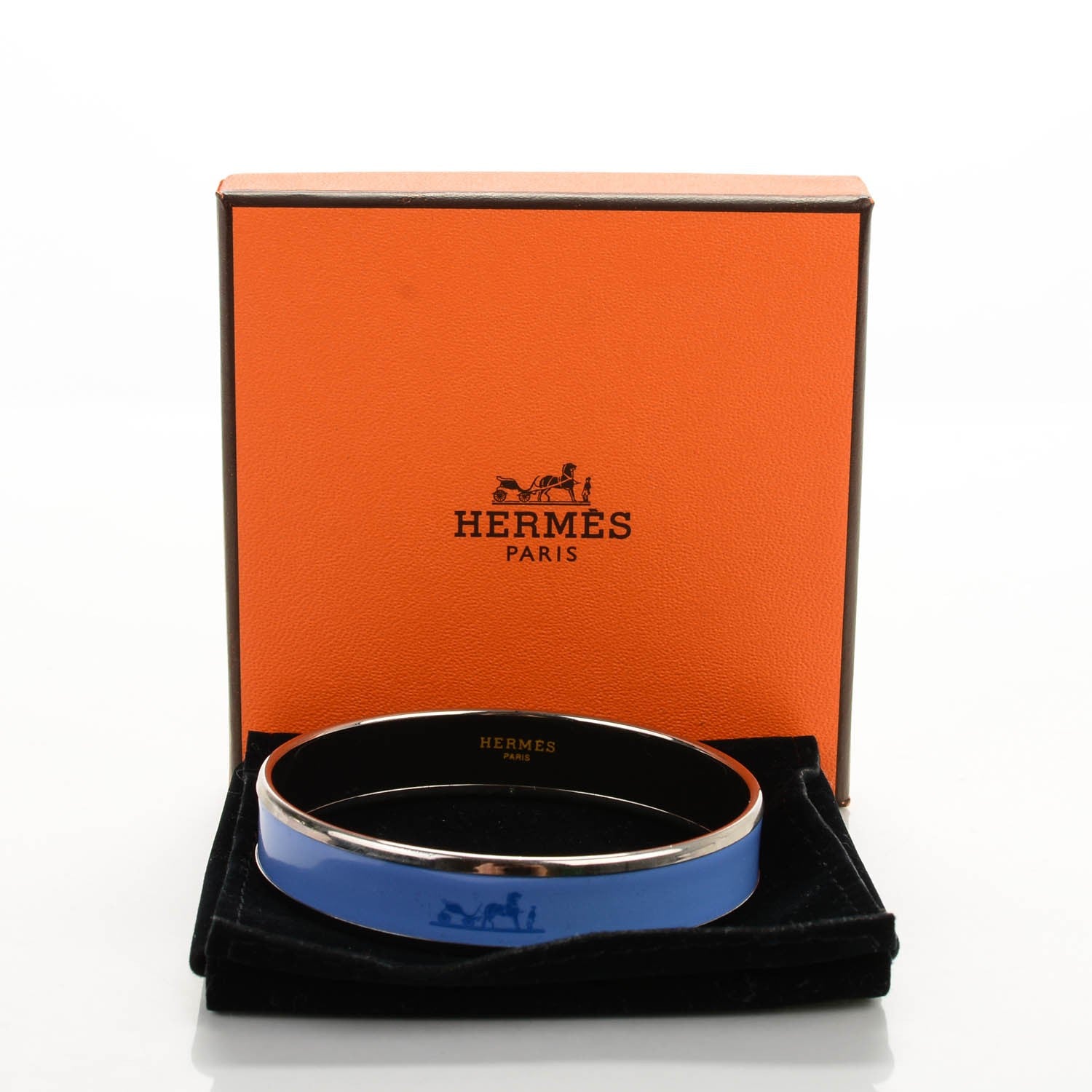 Hermes Enamel Printed Narrow Caleche Bracelet 65 Bleu 5 of 5
