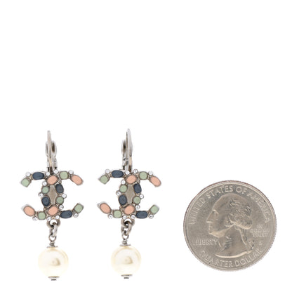 Chanel Gripoix Crystal Pearl CC Drop Earrings Silver Multicolor 2 of 4
